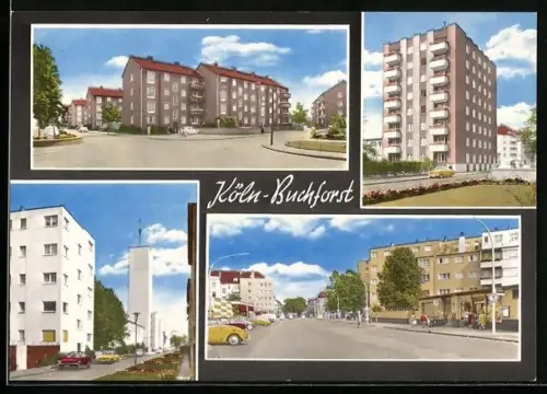 AK Köln-Buchforst, Strassenpartie mit Geschäft, Hochhaus, Ortspartie