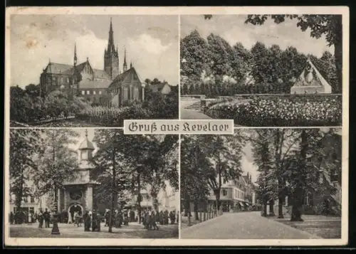 AK Kevelaer, Kirchen, Denkmal, Strassenpartie