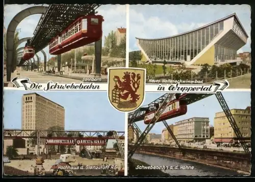 AK Wuppertal, Schwebebahn Sonnborn, Höhne, Neues Hallenschwimmbad, Wappen