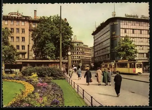 AK Düsseldorf am Rhein, Belebte Szene am Corneliusplatz