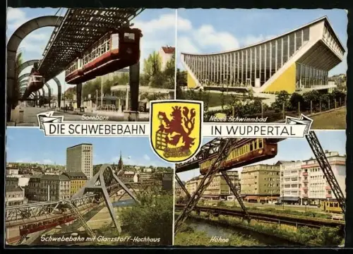 AK Wuppertal, Schwebebahn, Neues Schwimmbad, Wappen