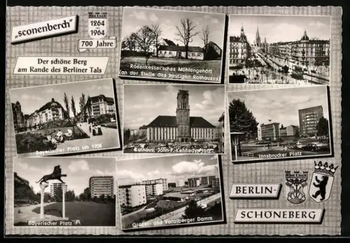 AK Berlin-Schöneberg, Bayerischer Platz, Rosenkesselsches Mühlengehöft, Innsbrucker Platz, Wappen