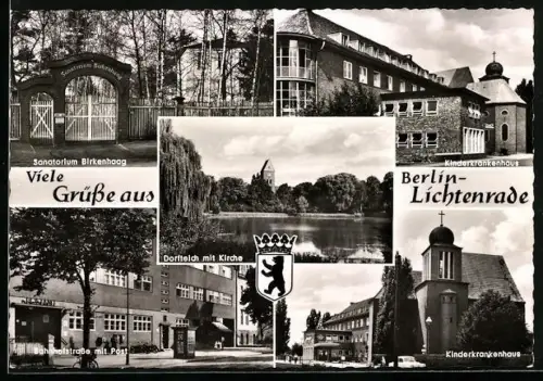 AK Berlin-Tempelhof, Kinderkrankenhaus, Sanatorium Birkenhaag und Dorfteich