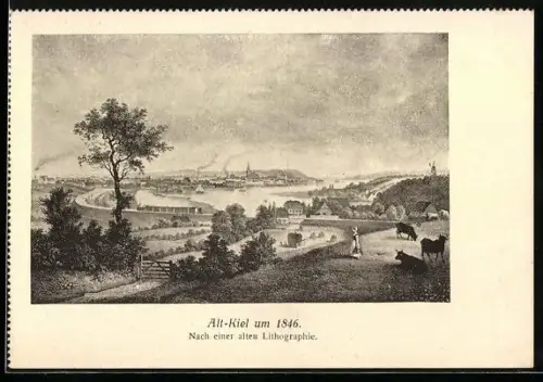 Künstler-AK Kiel, Alt-Kiel um 1846, Stadtansicht mit Umgebung