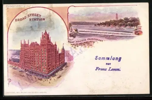 Lithographie Philadelphia, Broad Street Station, Boat Houses Fairmount