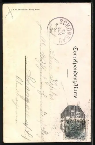 Künstler-AK Meran, Ortsansicht aus der Vogelschau