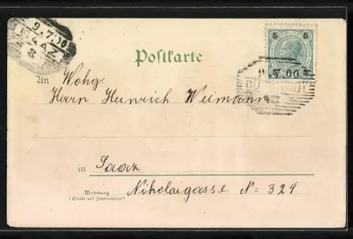 Lithographie Marienbad, Ambrosiusbrunnen mit Park