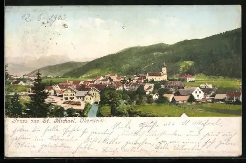AK St. Michael ob Leoben, Ortsansicht aus der Vogelschau