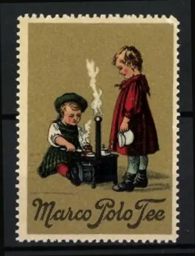 Reklamemarke Marco Polo Tee, Kinder mit Teekessel