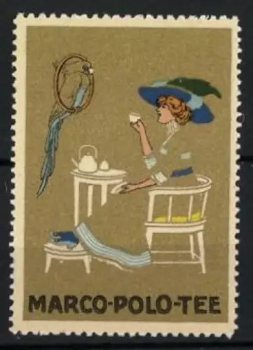 Reklamemarke Marco-Polo-Tee, Frau mit Papagei