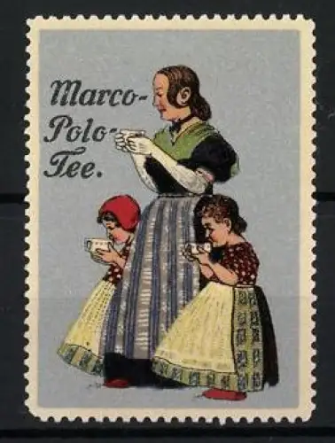 Reklamemarke Marco-Polo-Tee, Trinkende Familie