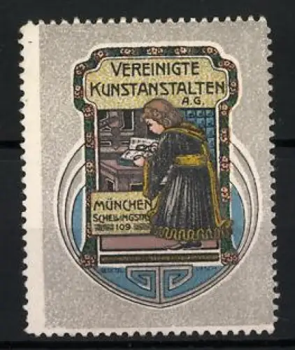Reklamemarke München, Vereinigte Kunstanstalten A.G., Münchner Kindl bei der Arbeit