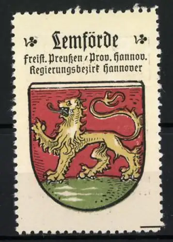 Reklamemarke Lemförde, Freist. Preussen Prov. Hannov., Löwe im Wappen, Kaffee-Hag Serie