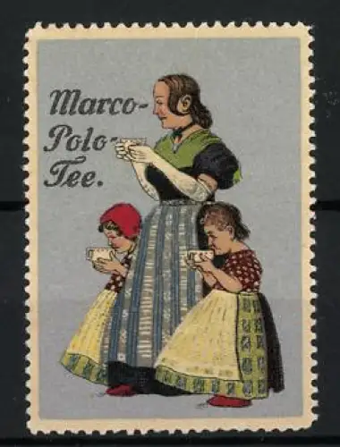 Reklamemarke Marco-Polo-Tee, Trinkende Familie
