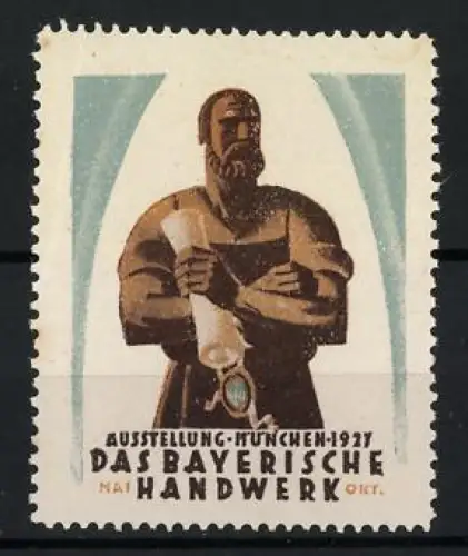 Reklamemarke München, Ausstellung 1927, Bayerisches Handwerk, Figur eines Handwerkers