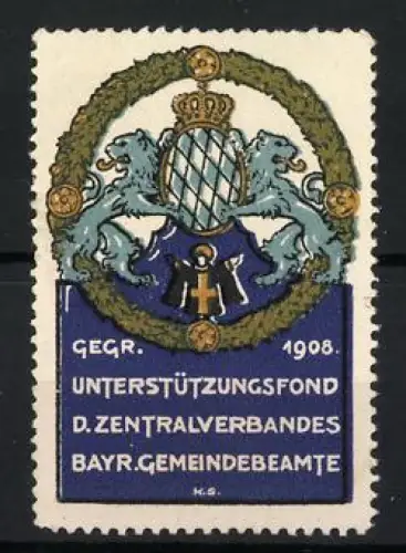 Reklamemarke Bayern, Unterstützungsfond d. Zentralverbandes Bayr. Gemeindebeamte, Wappen mit Löwen