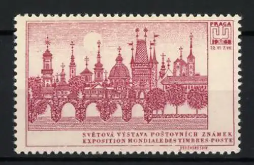 Reklamemarke Praga, Weltpostausstellung 1968, historische Gebäude und Brücke