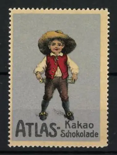 Reklamemarke Atlas, Kakao Schokolade, Junge mit Strohhut