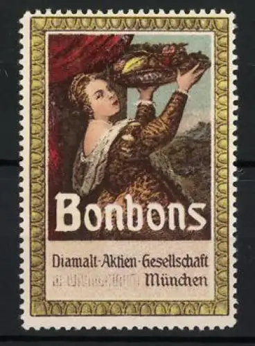 Reklamemarke München, Diamalt AG, Bonbons, Frau mit Obstschale