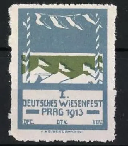 Reklamemarke Prag, 1. Deutsches Wiesenfest 1913, Festzelt mit Fahnen