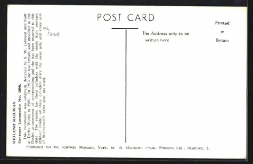 AK Lokomotive No. 1000 der Midland Railway, Englische Eisenbahn