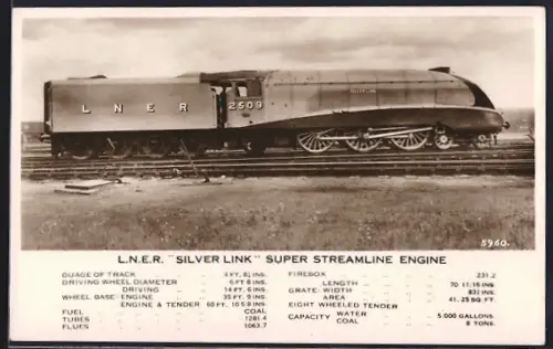 AK Englische Eisenbahn-Lokomotive No. 2509 Silver Link, L.N.E.R.