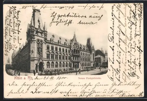 AK Köln a. Rh., Neues Postgebäude mit Strasse