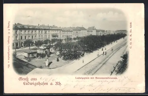 AK Ludwigshafen / Rhein, Ludwigsplatz mit Monumentalbrunnen