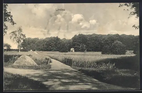 AK Lindau / Kiel, Ortspartie mit Feldweg