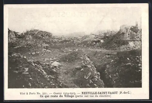 AK Neuville-Saint-Vaast /P.-de-C., Ce qui reste du Village, Partie sud vue du cimetière