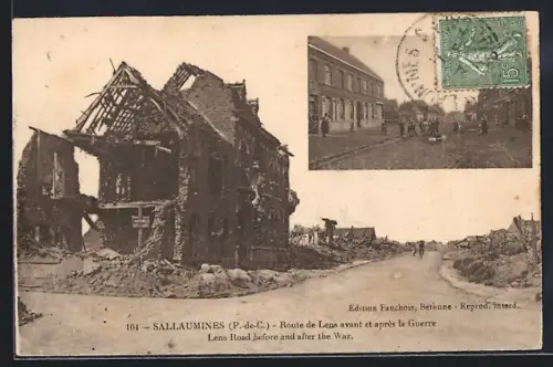 AK Sallaumines /P.-de-C., Route de Lens avant et après la Guerre