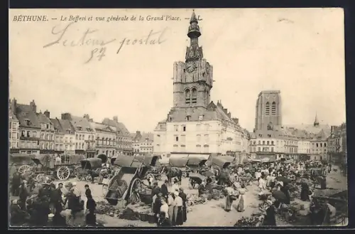 AK Béthune, le Beffroi et vue générale de la Grand'Place