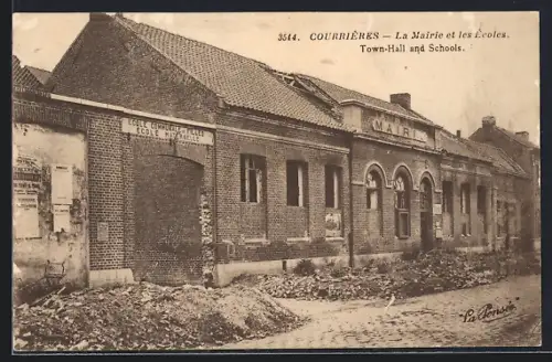 AK Courrières, La Mairie et les Ecoles