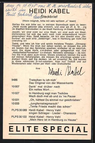 AK Schauspielerin Heidi Kabel mit Perlenkette und Autograph