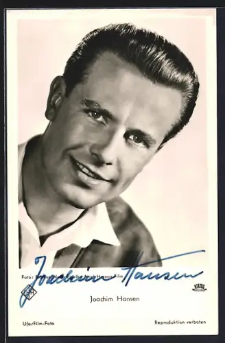 AK Schauspieler Joachim Hansen lächelnd im Porträt mit Autograph