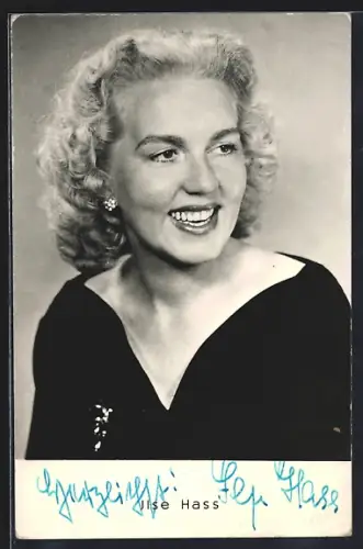 AK Schauspielerin Ilse Hass in dunklem Kleid mit Autograph
