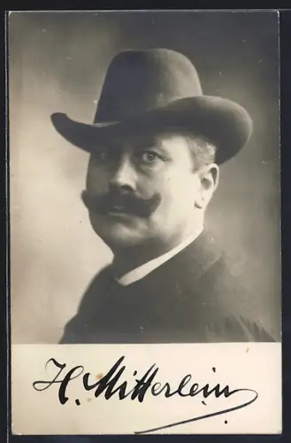 AK Schauspieler H. Mitterlein mit Hut und Autograph
