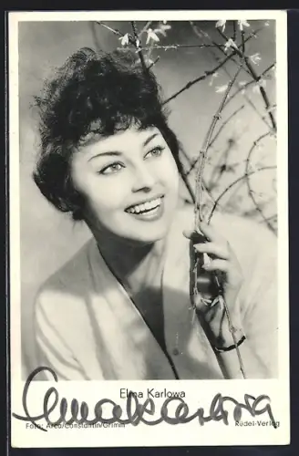 AK Schauspielerin Elma Karlowa in Das Mädchen ohne Pyjama mit Autograph