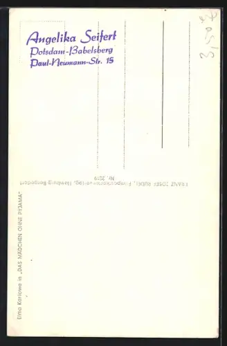 AK Schauspielerin Elma Karlowa in Das Mädchen ohne Pyjama mit Autograph