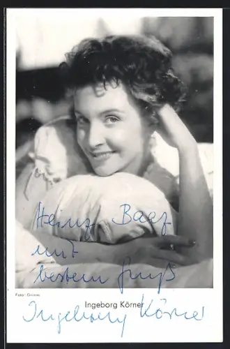 AK Schauspielerin Ingeborg Körner lächelnd im Porträt mit Autograph