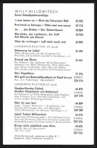 AK Schauspieler Willy Millowitsch im Anzug mit Autograph