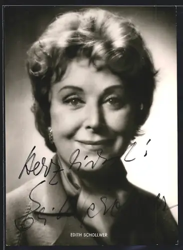 AK Edith Schollwer lächelt, Autograph