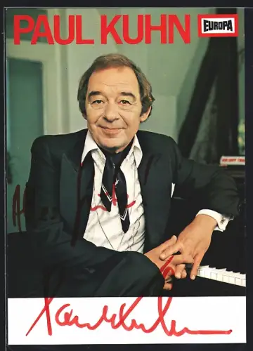 AK Paul Kuhn am Klavier, Portrait, Autograph