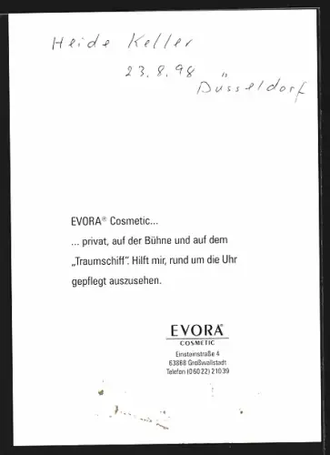 AK Heide Keller, Portrait, Autograph, 1998
