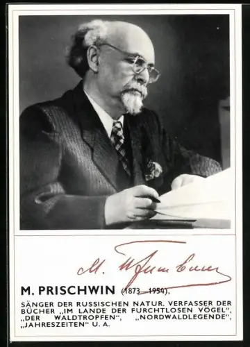 AK M. Prischwin, 1873-1954, Verfasser der Bücher Im Lande der furchtlosen Vögel, Der Waldtropfen, Nordwaldlegende u. a.