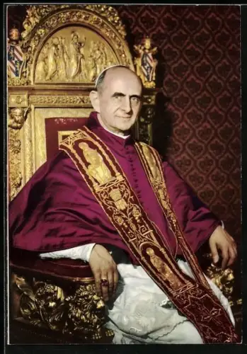 AK Portrait von Papst Paul VI. auf dem heiligen Stuhl sitzend