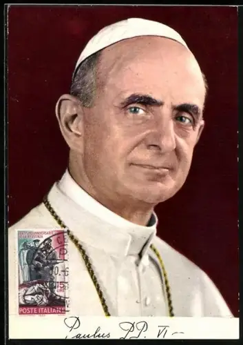 AK Papst Paul VI. mit weisser Kappe