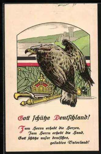 AK Adler mit Schwert und Krone, Gott schütze Deutschland!, Spruch