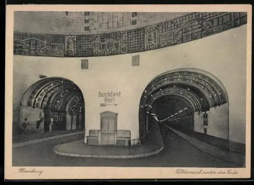 AK Hamburg-St. Pauli, Elbtunnel unter der Erde