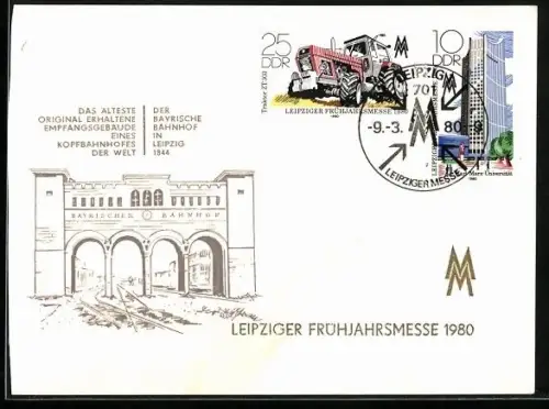 Künstler-AK Leipzig, Leipziger Frühjahrsmesse 1980, Der Bayrische Bahnhof 1844
